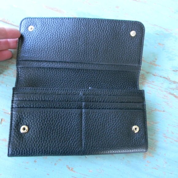 Tory Burch Marion BLACK PEBBLE LEATHER Envelope Continental Wallet - Picture 6 of 9